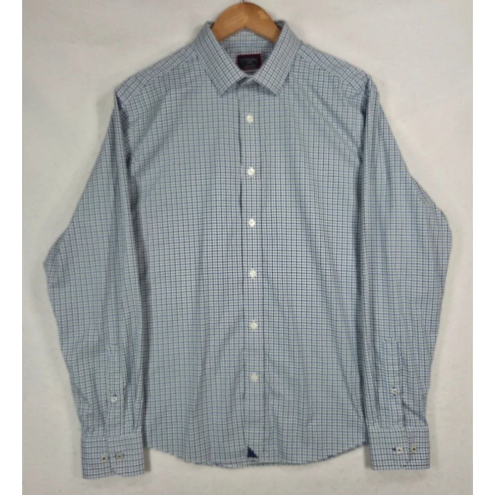 UNTUCKit Erbach Green Blue Check Button Down Shirt Mens Large Regular Fit 40347